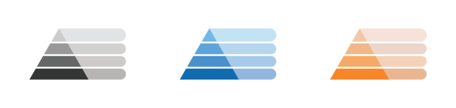 Blank 4 tier pyramid chart vector designs set. Infographic vector design illustrations