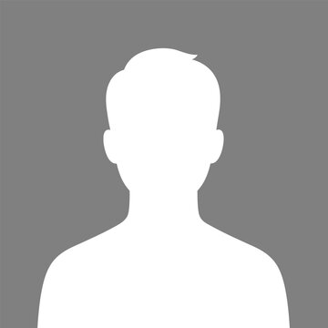 avatar silhouette featuring a blank white man head-and-shoulders profile on a neutral gray square background.