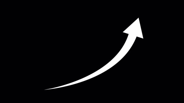 White simple straight animated arrow pointing to the up on transparent background in 4k.