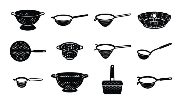 Kitchen Strainers and Sieves Collection, Various Sizes and Styles, Cooking Utensils Set, Food Preparation Tools
