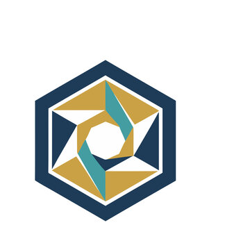 Geometric hexagon logo with abstract pattern