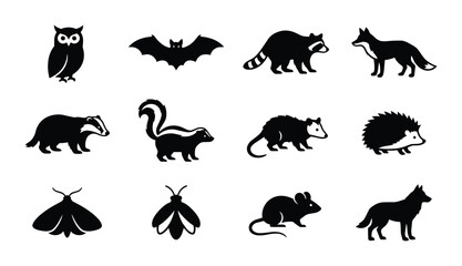 Fototapeta premium Set of 12 Woodland Animal Silhouettes, Vector Icons for Nature and Wildlife Designs