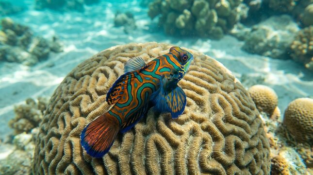 Mandarinfish on coral