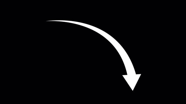 black simple straight animated arrow pointing to the down on transparent background in 4k.