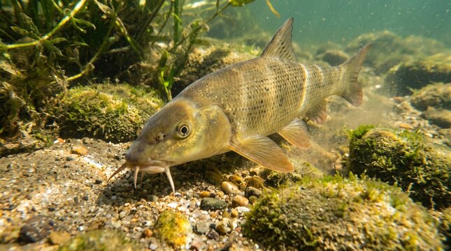 Barbel fish in a river