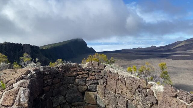 View of the Piton de la Fournaise volcano from the caldera Reunion, 
