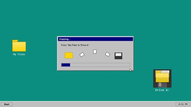 Retro Computer Desktop File Copying Progress Animation