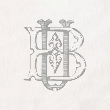Vintage Monogram BU - UB : Instant Download / Digital FILE