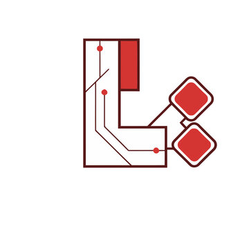 Letter L logo with circuit board elements