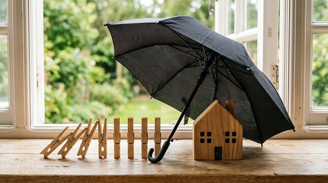 Protecting home from rain with umbrella