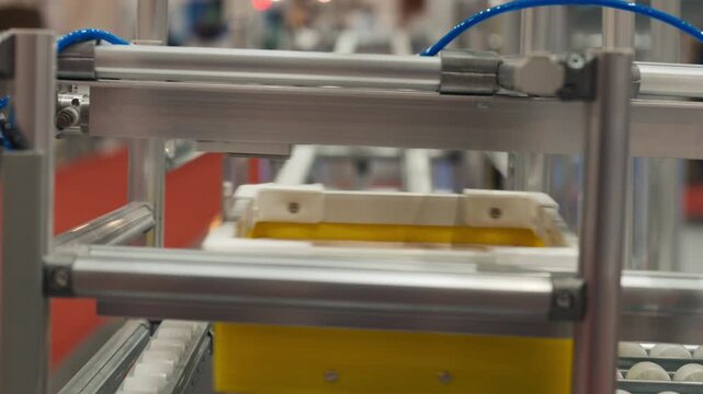 High-tech supply chain efficiency featuring AI robotics and automated packaging