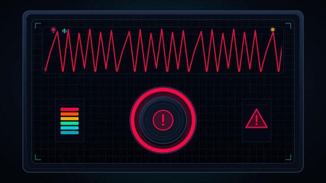 Digital hud interface morphing from blue medical pulse to red alert warning state with tactical scanner and telemetry monitors