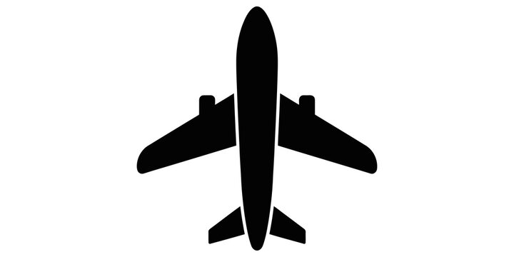 Top view airplane silhouette represents global aviation and air travel.