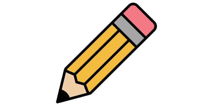 Classic yellow pencil with pink eraser graphic symbol for writing ideas.