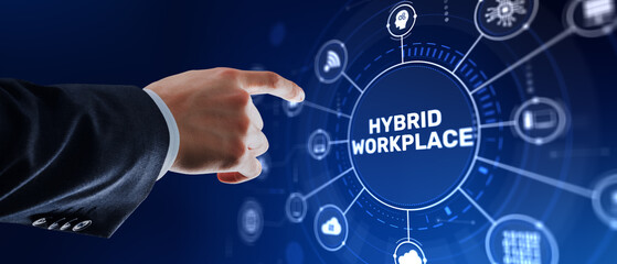 Obraz premium Hybrid Workplace Model, Modern Office and Remote Work Concept
