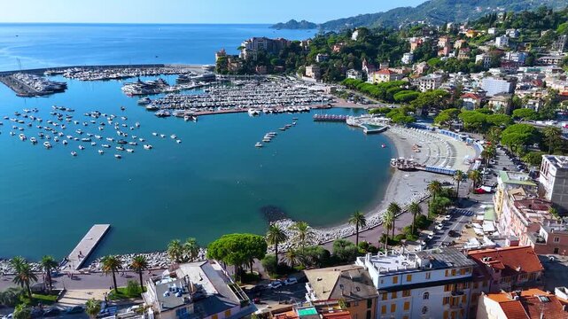 View of Rapallo in the Metropolitan City of Genoa, Liguria, Italy
