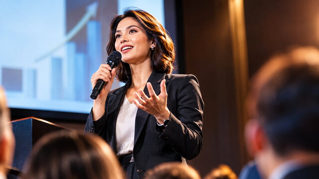 Confident business woman giving a presentation in a meeting room