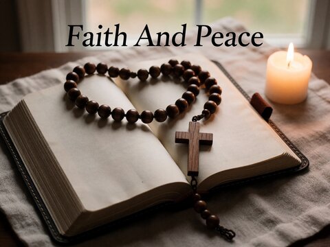 Faith And Peace with Rosary on Open Bible and Candle