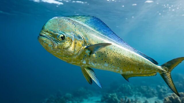 mahi mahi fish close up underwater at morning light in tropical pacific ocean video