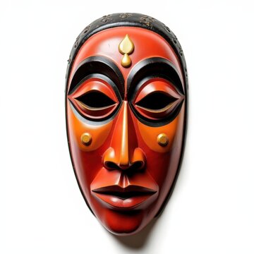 Javanese topeng dance mask handpainted bold traditional colors wooden carving isolated on white background cultural heritage art