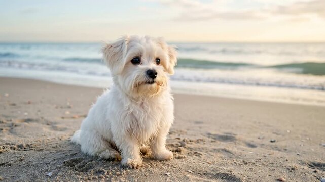 maltese dog close up at the beach at morning light in malta video