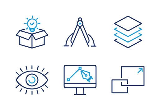 Creative Process and Vector Design thin line icon set. Minimal web icons