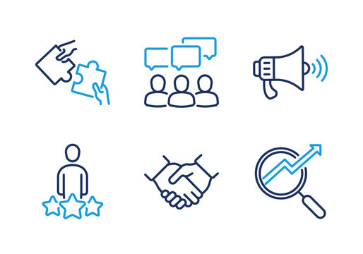 Business Partnership and Marketing thin line icon set. Minimal web icons