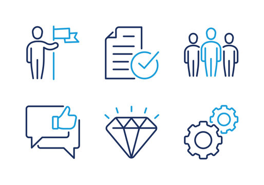 Leadership, Quality, and Cooperation thin line icon set. Minimal web icons