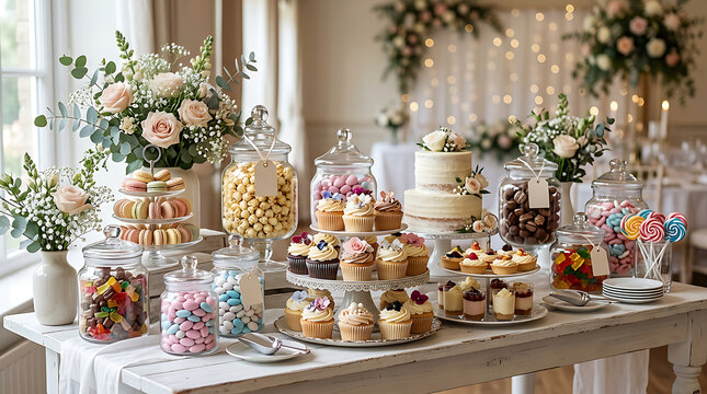 Elegant Dessert Table with Decorative Pastries.
