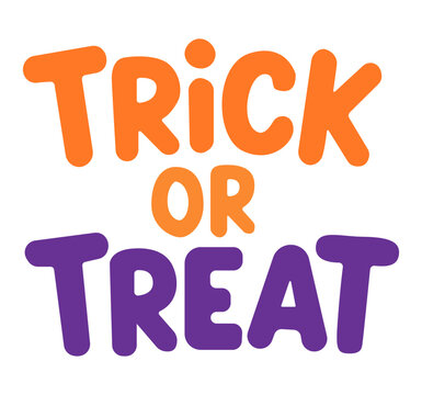 Trick or treat text design with orange and purple bubble letters