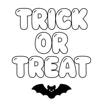 Trick or treat halloween lettering design with a cute bat illustration