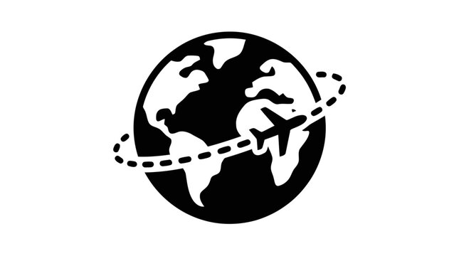 Vector illustration of airplane flying around the globe icon on a transparent background