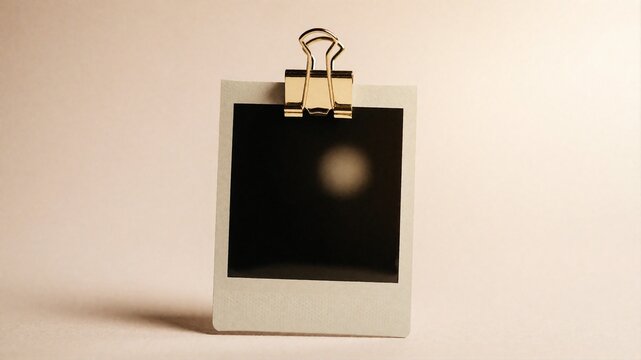 Blank instant photo held by gold binder clip