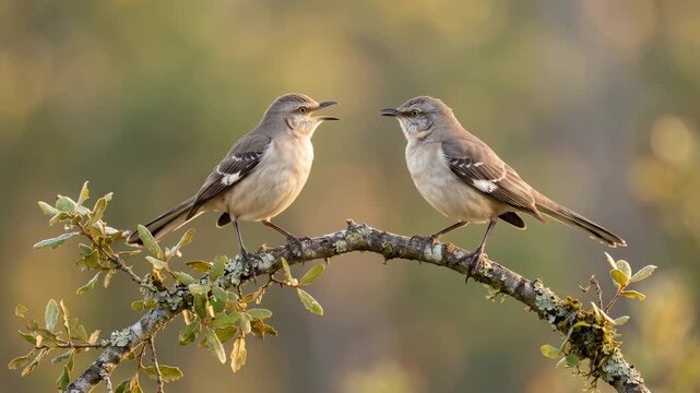 two northern mockingbirds close up at morning light in central park new york city video