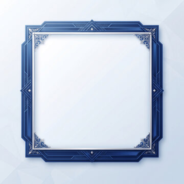 Modern deep blue square frame with intricate silver filigree details