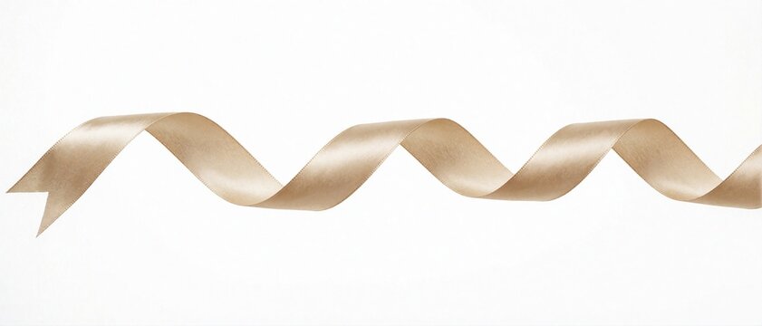 Elegant beige satin ribbon wave isolated on white background