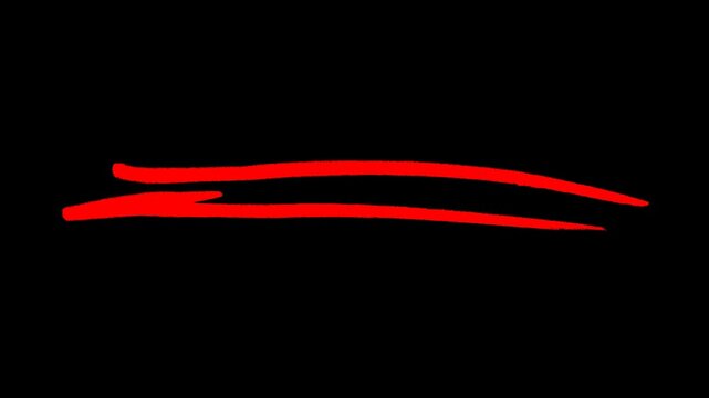 Red hand-drawn underline animation, sketchy scribble line text highlight on black background