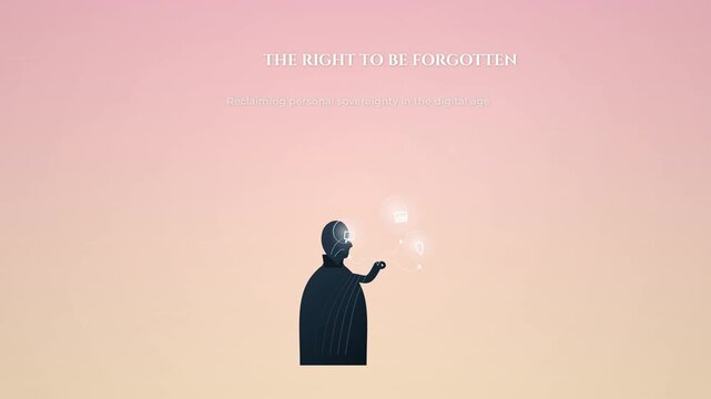 Animation of the right to be forgotten concept, reclaiming personal sovereignty in the digital age, deleting online footprint and metadata for a clean slate, digital privacy and data protection