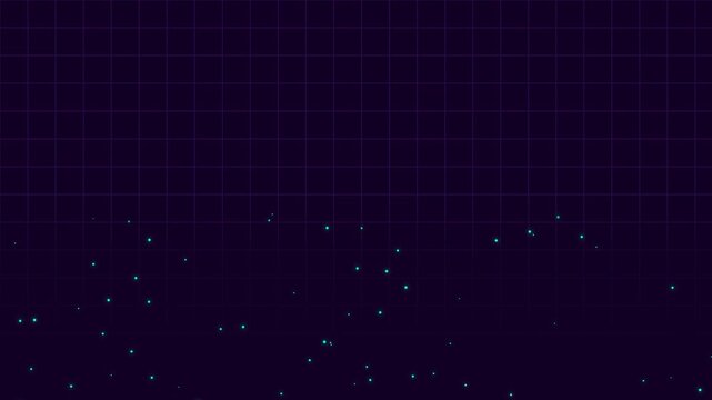 Dynamic moving grid lines with floating light particles on soft gradient corners. Abstract geometric futuristic background. Seamless loop 4K motion graphics.