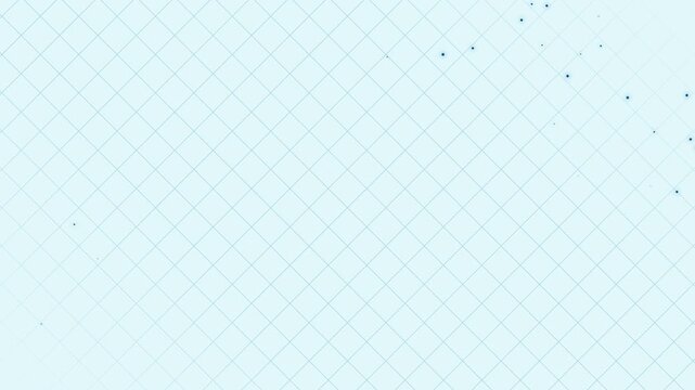 Dynamic moving grid lines with floating light particles on soft gradient corners. Abstract geometric futuristic background. Seamless loop 4K motion graphics.