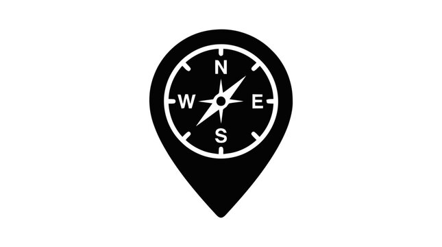 Vector illustration of map pin icon with compass symbol inside on a transparent background