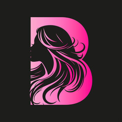 Luxury Pink Beauty Logo with Woman Silhouette and Letter B. B Gradient Pink Alphabet Logo, B Logo, B, Gradient pink, B Alphabet Logo Design © Iffi Designs