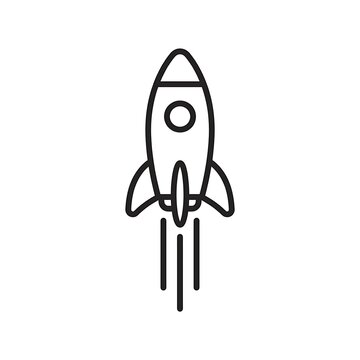 Rocket launch icon in a simple black line art vector style