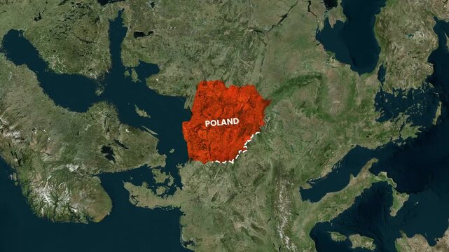 Poland country location highlighted on satellite earth map globe motion background for digital video project animation