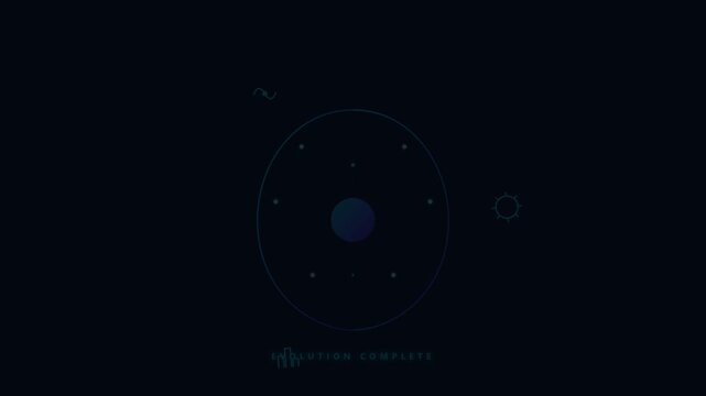 Digital evolution motion graphic featuring a glowing blue circle morphing into complex futuristic interface symbols animation