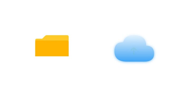 File folder image icon moving into blue cloud storage symbol as a digital animation motion clip