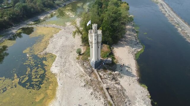 Aerial view of Binger M&auml;useturm on the Rhine River in Bingen, Germany