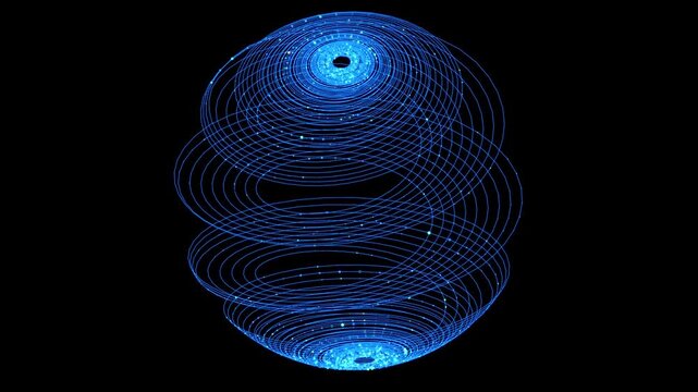 Abstract technology element sphere with motion lines and data dots in form sphere. Concept glowing globe for science, nanotechnology or research.