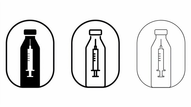 Set of three medical syringe and bottle icons. Vector illustration representing healthcare and vaccination.