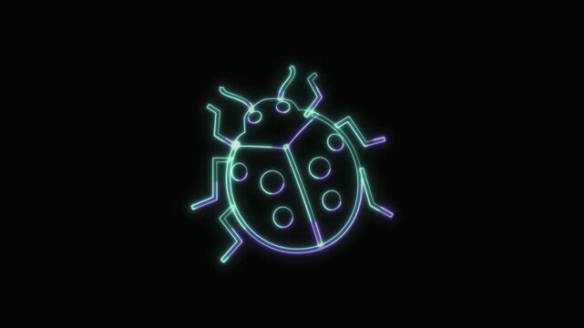  Ladybug Icon Neon Seamless Loop 4K with Black Background Animated Promotional Typography for Video Editing
